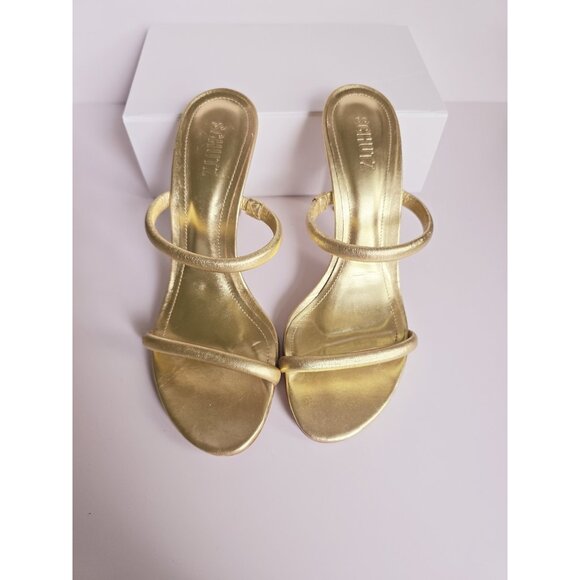 Schutz Taliah Metallic Gold Leather Slip On Stilettos High Heels Sandals 9.5 - Picture 6 of 12
